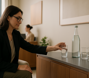 Spring Water offered in a waiting room
