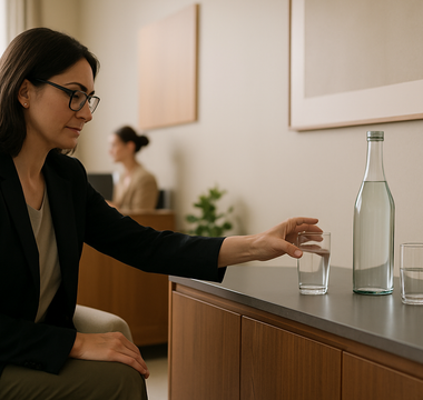Spring Water offered in a waiting room